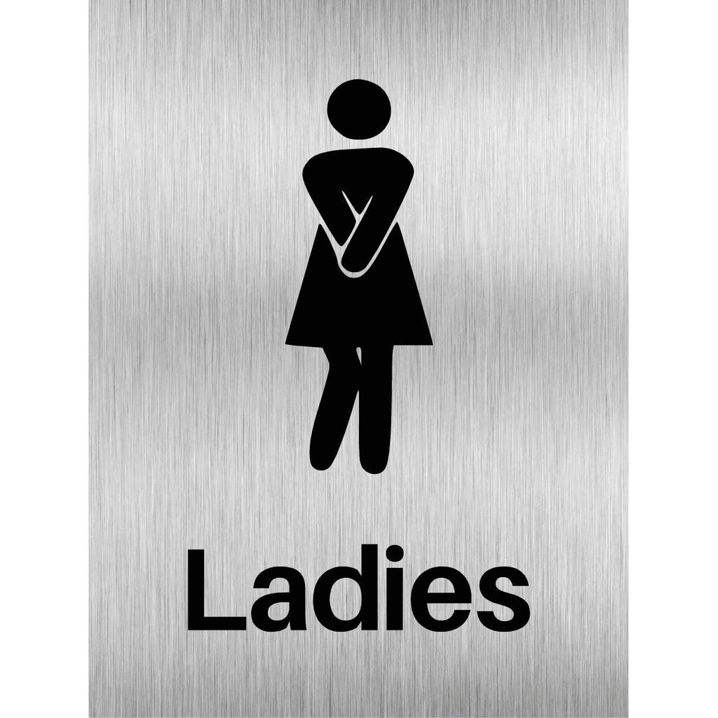 Ladies Toilet Comic Sign Brushed Silver - The Sign Shed