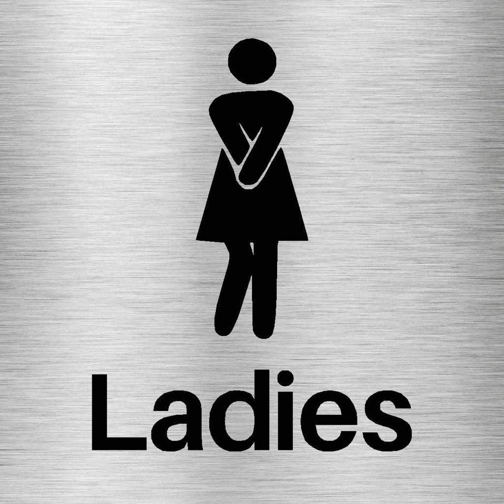 Ladies Toilets Comic Sign in Brushed Silver - The Sign Shed
