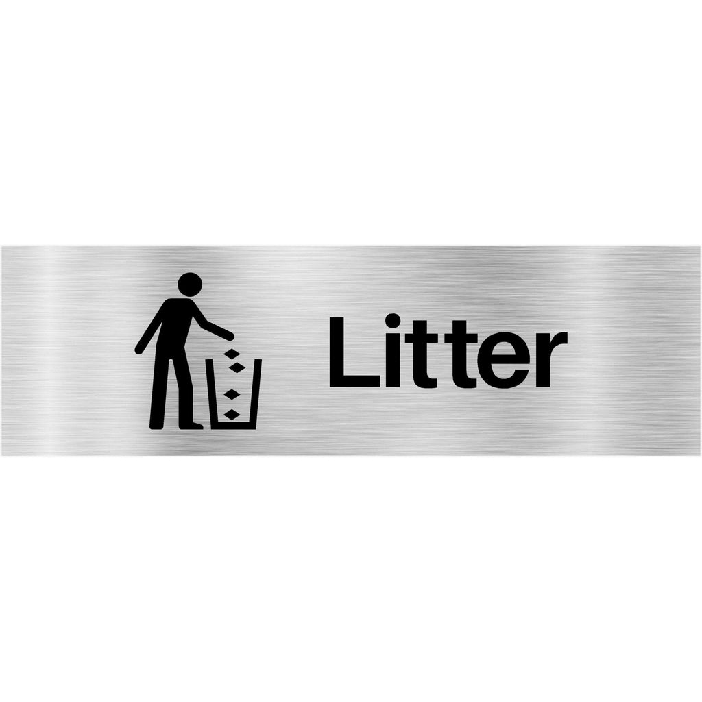 Litter Sign in Brushed Silver Landscape - The Sign Shed
