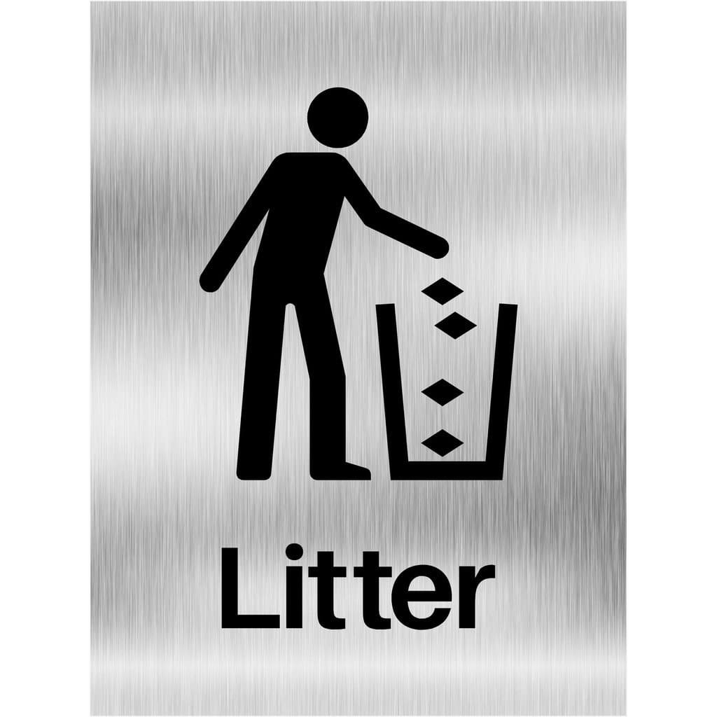 Litter Sign in Brushed Silver Portrait - The Sign Shed