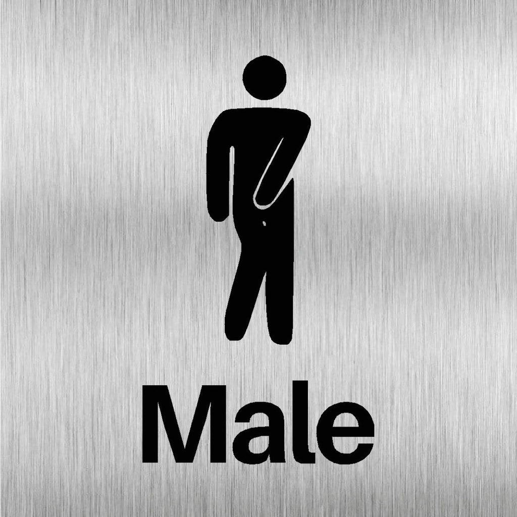 Male Toilets Comic Sign in Brushed Silver - The Sign Shed
