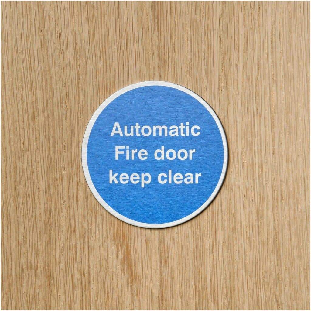 Multipack Automatic Fire Door Keep Clear Sign in Stainless Steel 10 Pack - The Sign Shed