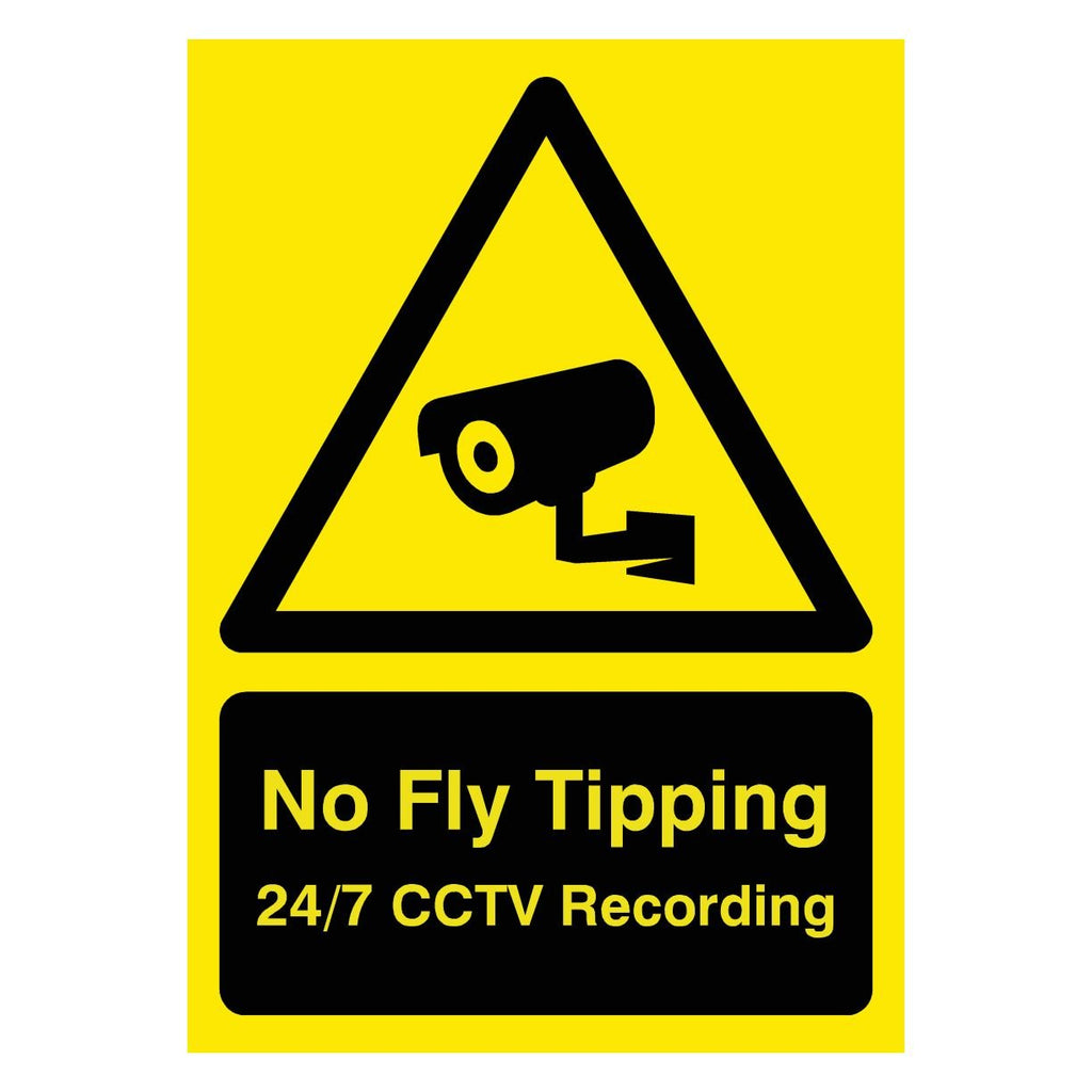 No Fly Tipping 24/7 CCTV Yellow Sign - The Sign Shed