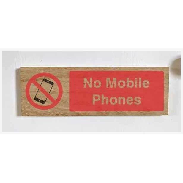 No Mobiles Sign | Natural Oak Wood Sign - The Sign Shed