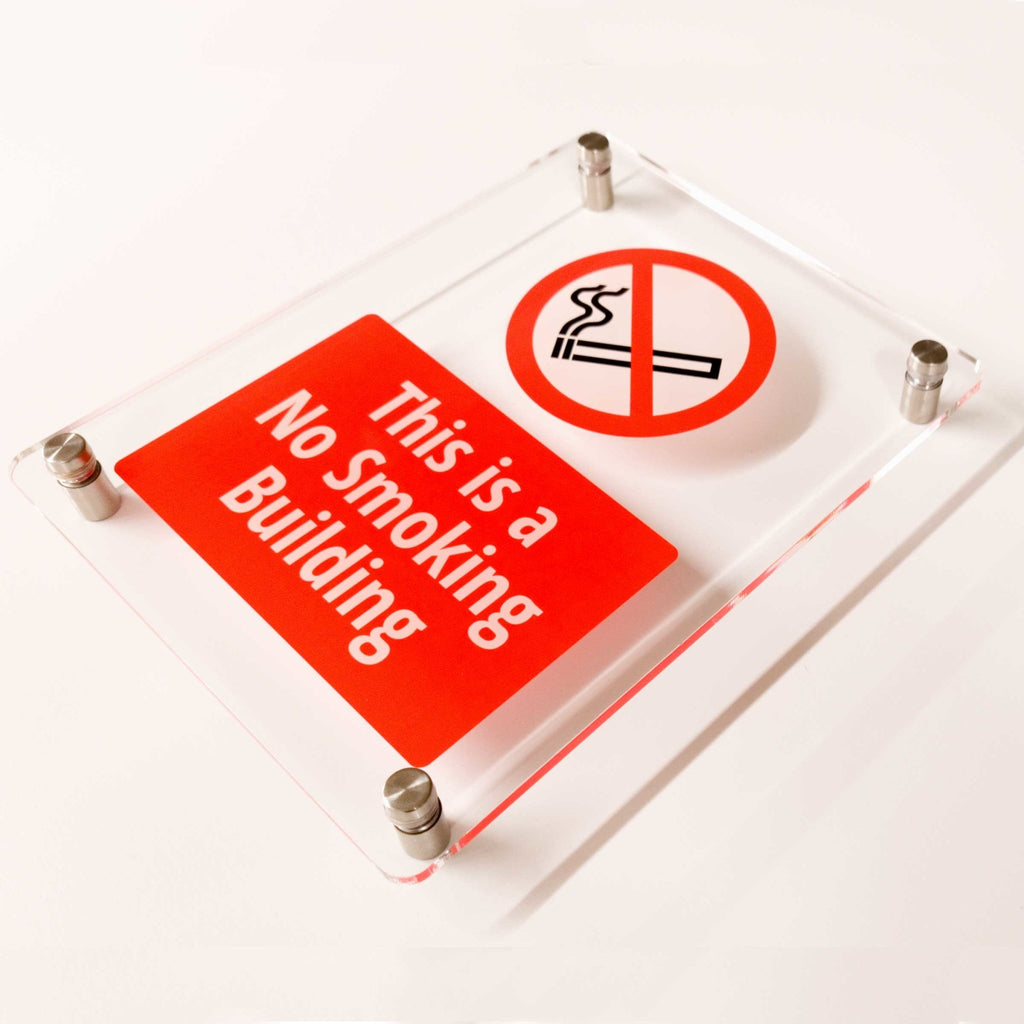 No Smoking Building Sign in Clear Acrylic - The Sign Shed