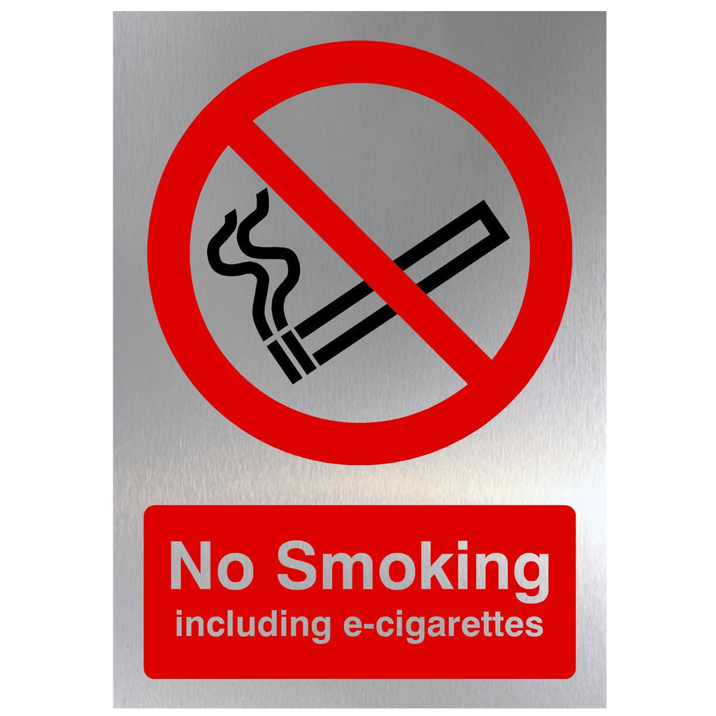 No Smoking Including E-Cigarettes Sign in Brushed Silver - The Sign Shed