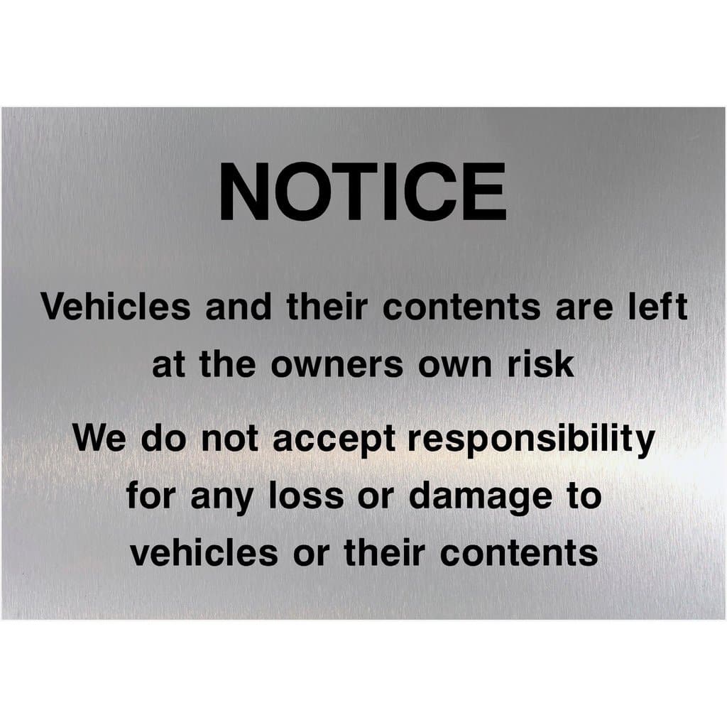 Parking Disclaimer Sign in Brushed Silver - The Sign Shed