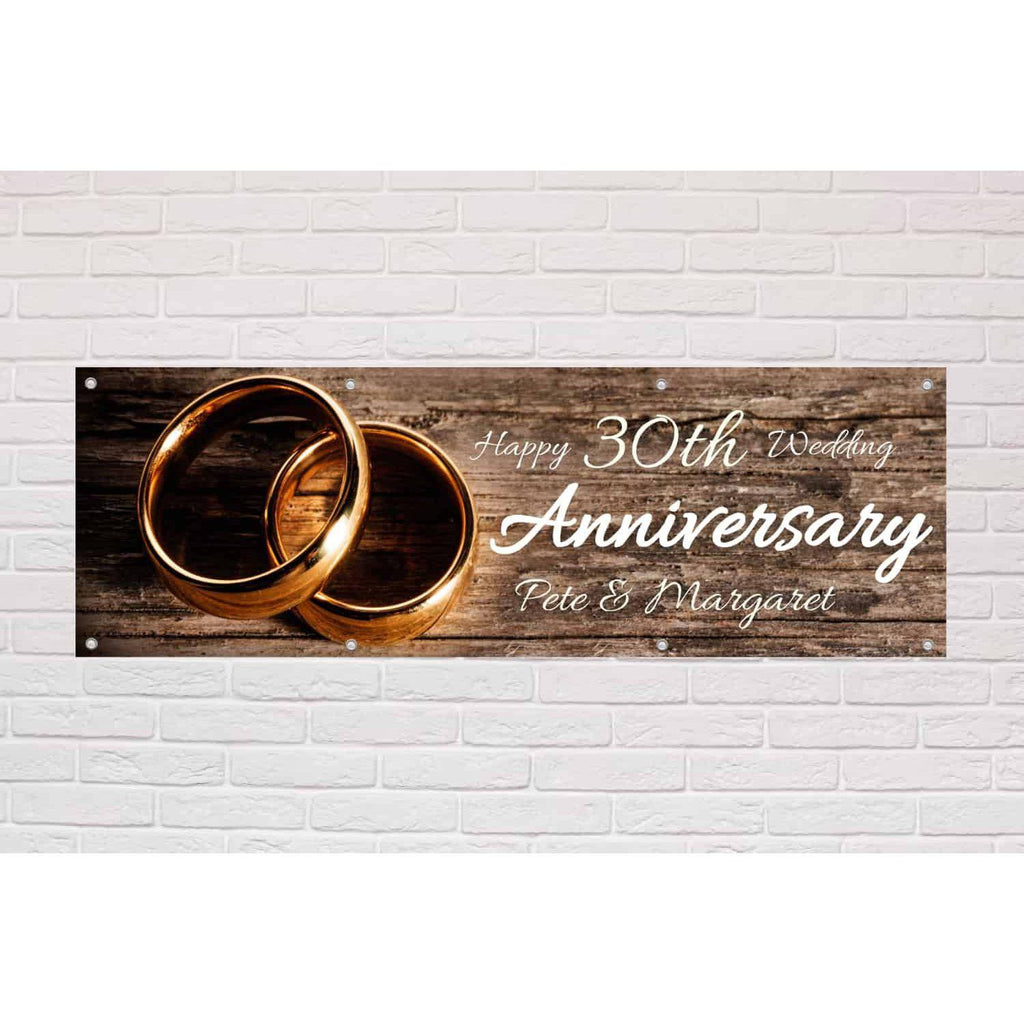 Personalised Anniversary Banner | Gold Rings Theme - The Sign Shed