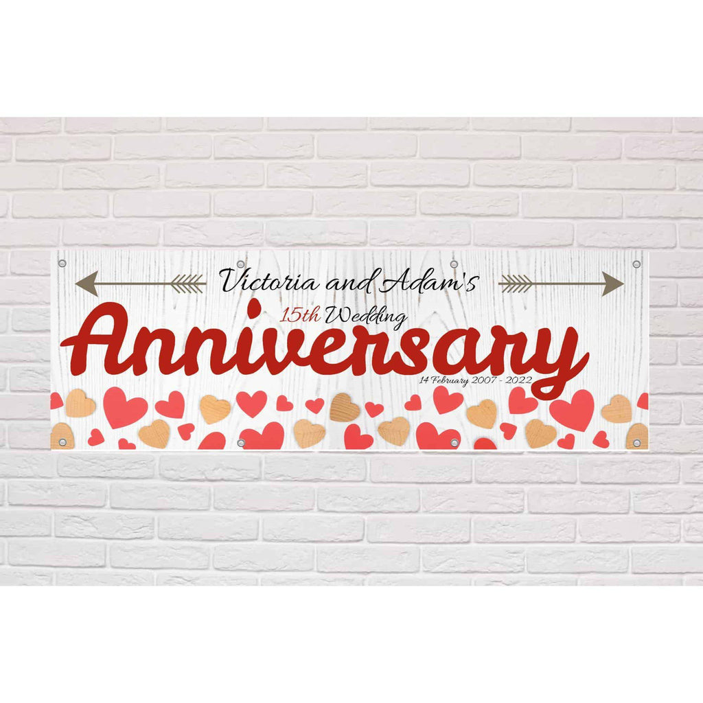 Personalised Anniversary Banner | Hearts and Arrows Theme - The Sign Shed