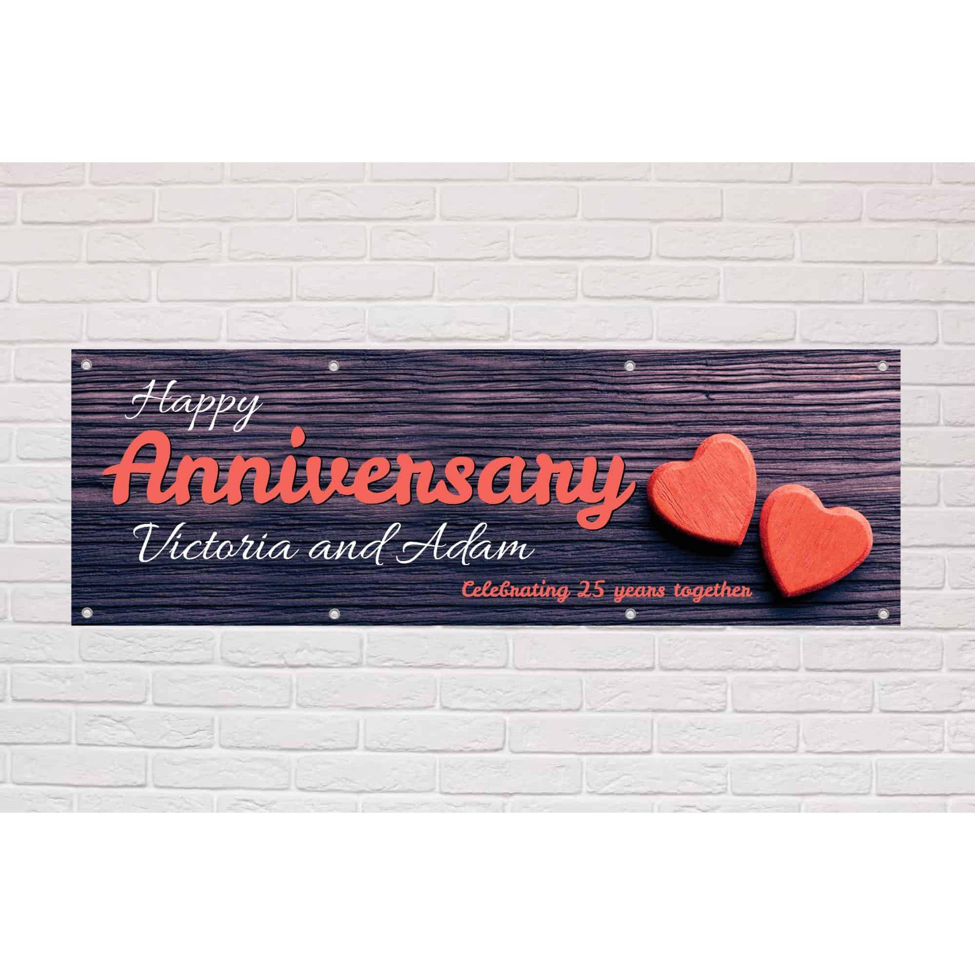 Personalised Anniversary Banner | Love Hearts Theme - The Sign Shed