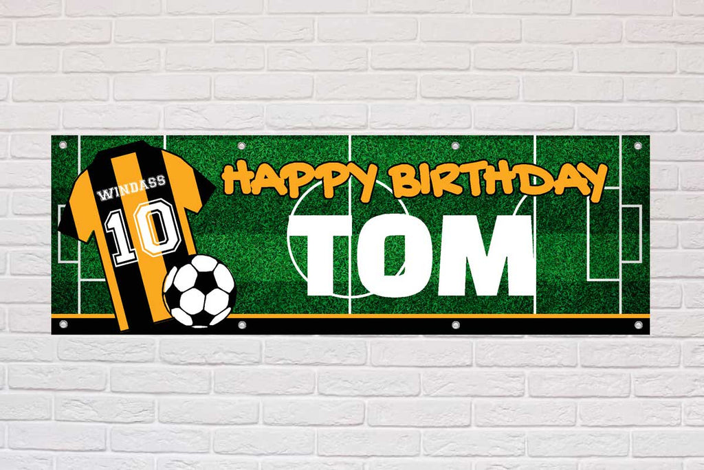 Personalised Birthday Banner | Black and Amber Stripes - The Sign Shed