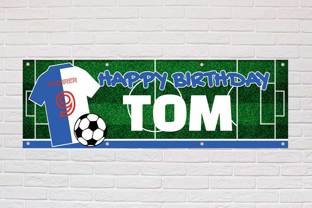 Personalised Birthday Banner | Blue and White Halves - The Sign Shed