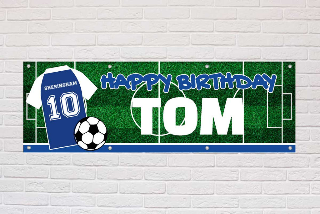 Personalised Birthday Banner | Blue and White Sleeves - The Sign Shed