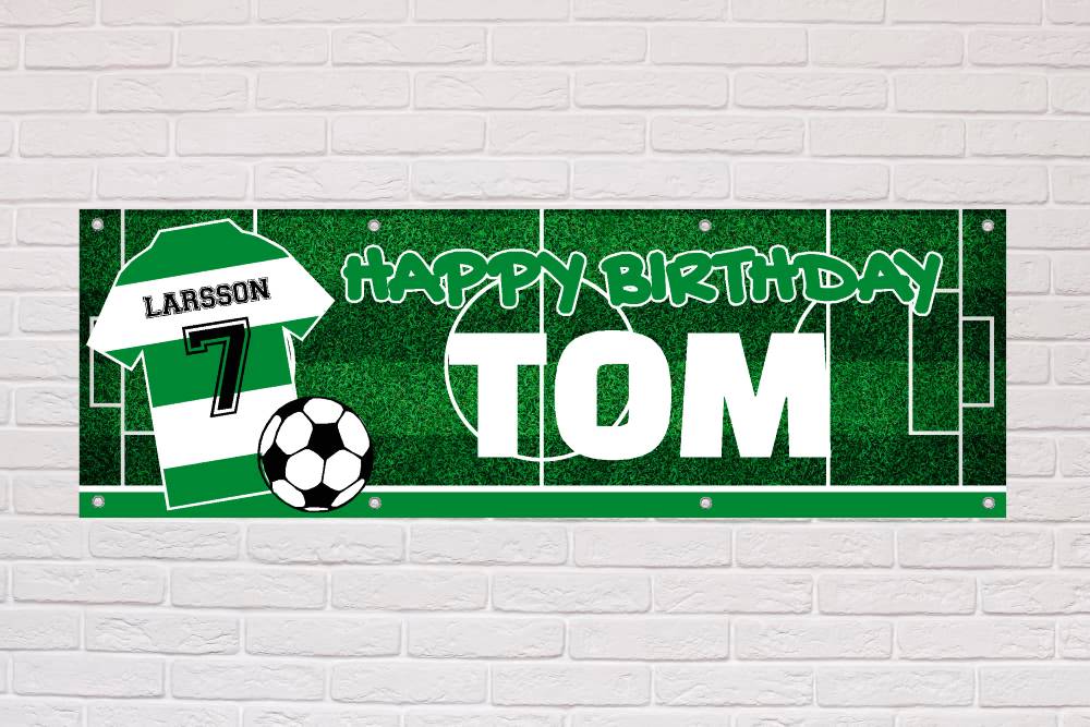 Personalised Birthday Banner | Green and White Hoops - The Sign Shed