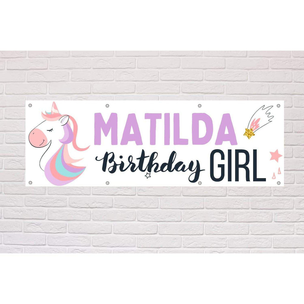 Personalised Birthday Girl Banner | Unicorn theme - The Sign Shed