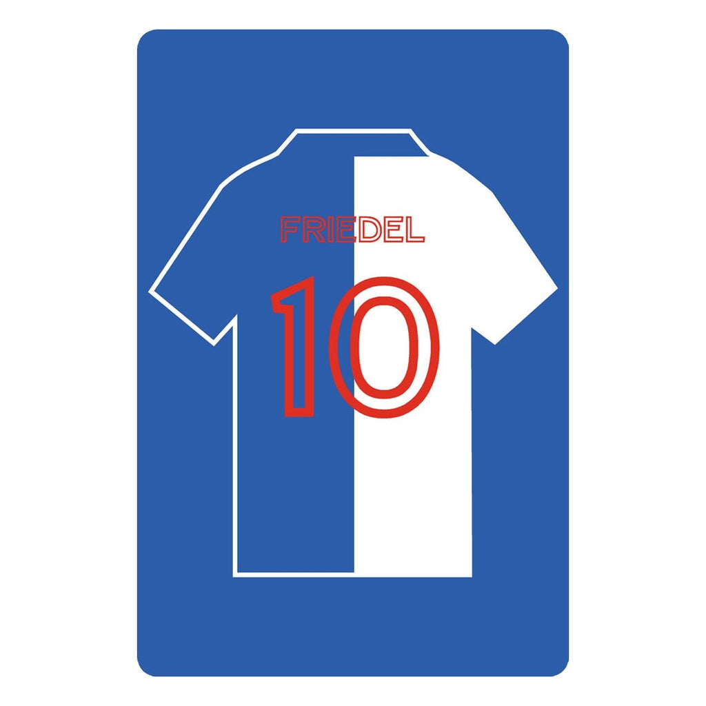 Personalised Football Shirt Sign | Blue and White Halves - The Sign Shed