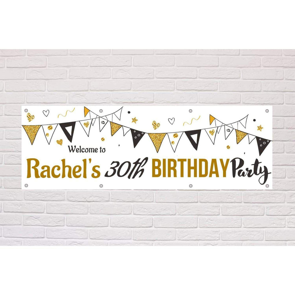 Personalised Gold & Black Birthday Party Banner - The Sign Shed