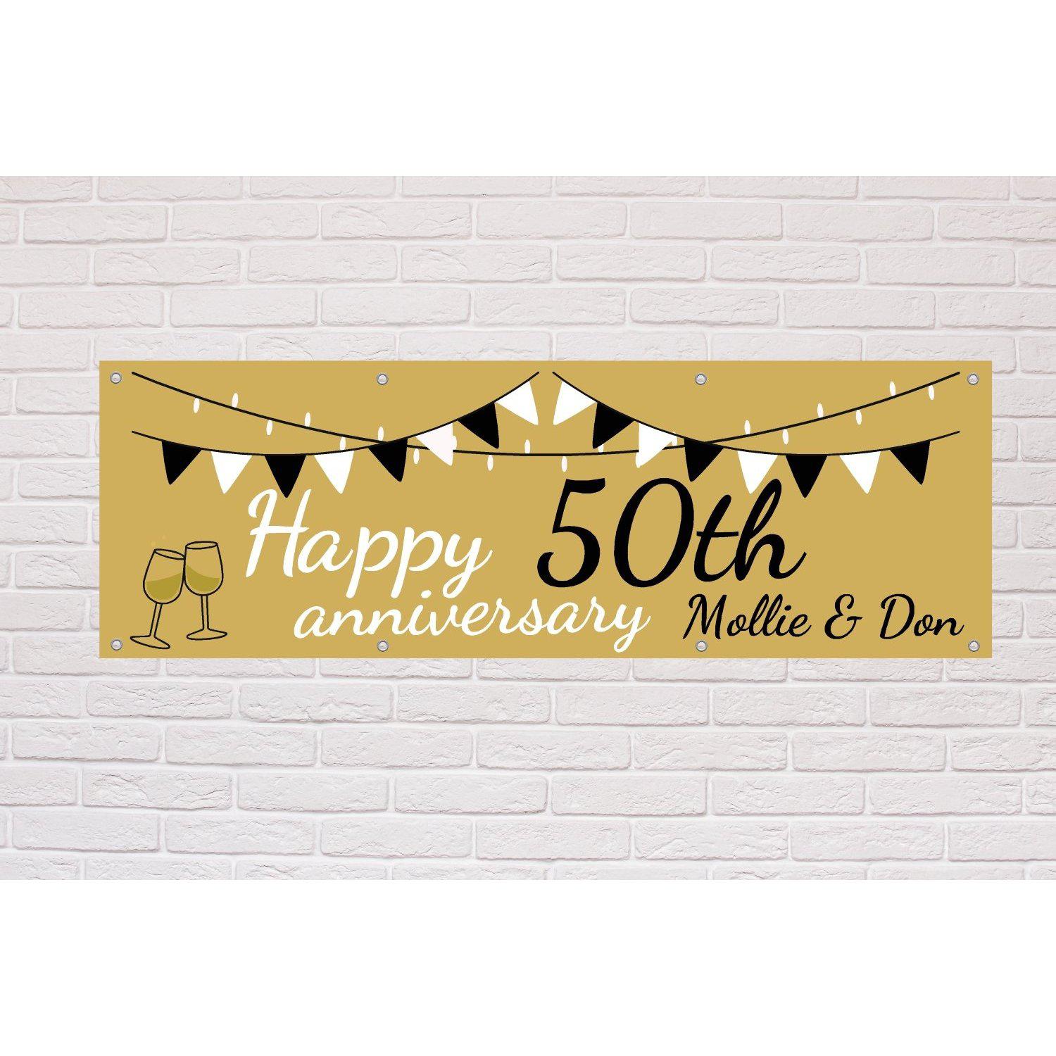Personalised Happy Anniversary Gold banner - The Sign Shed