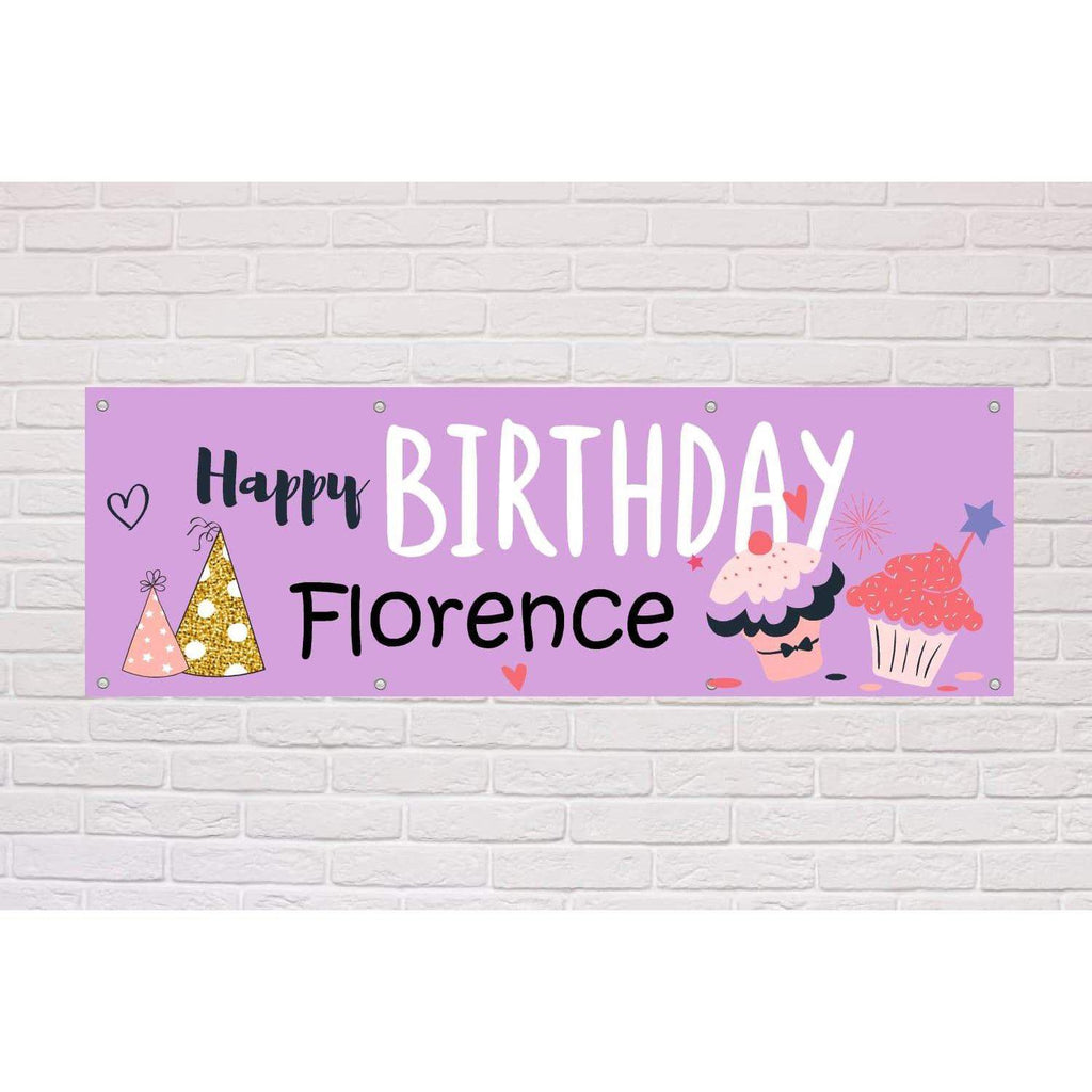 Personalised Happy Birthday Banner | Cupcakes style - The Sign Shed