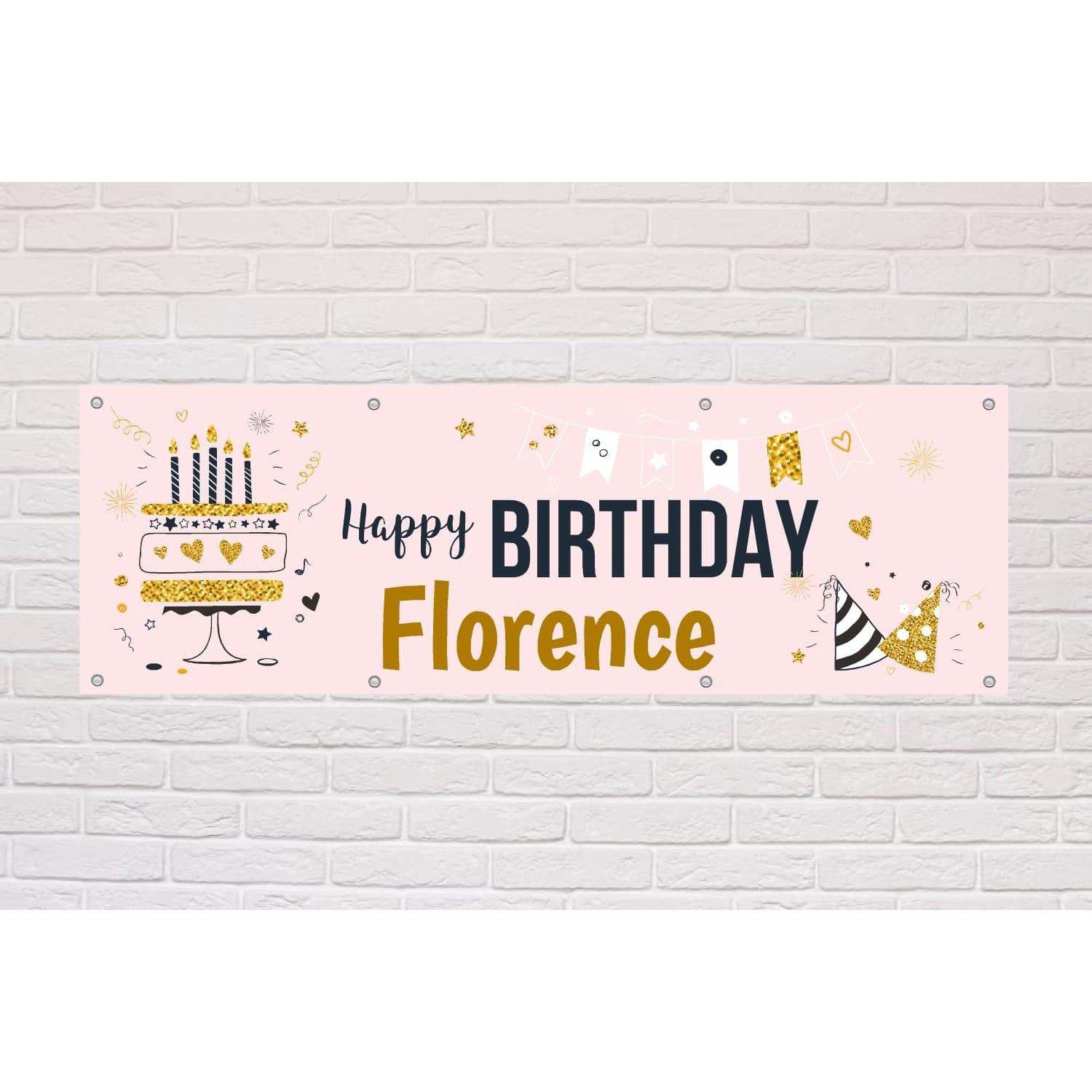 Personalised Happy Birthday Banner | Gold Party Cake style - The Sign Shed
