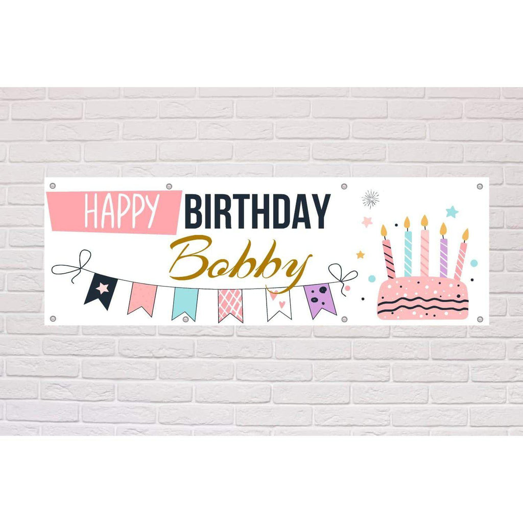 Personalised Happy Birthday Banner | Pink Cake Theme - The Sign Shed