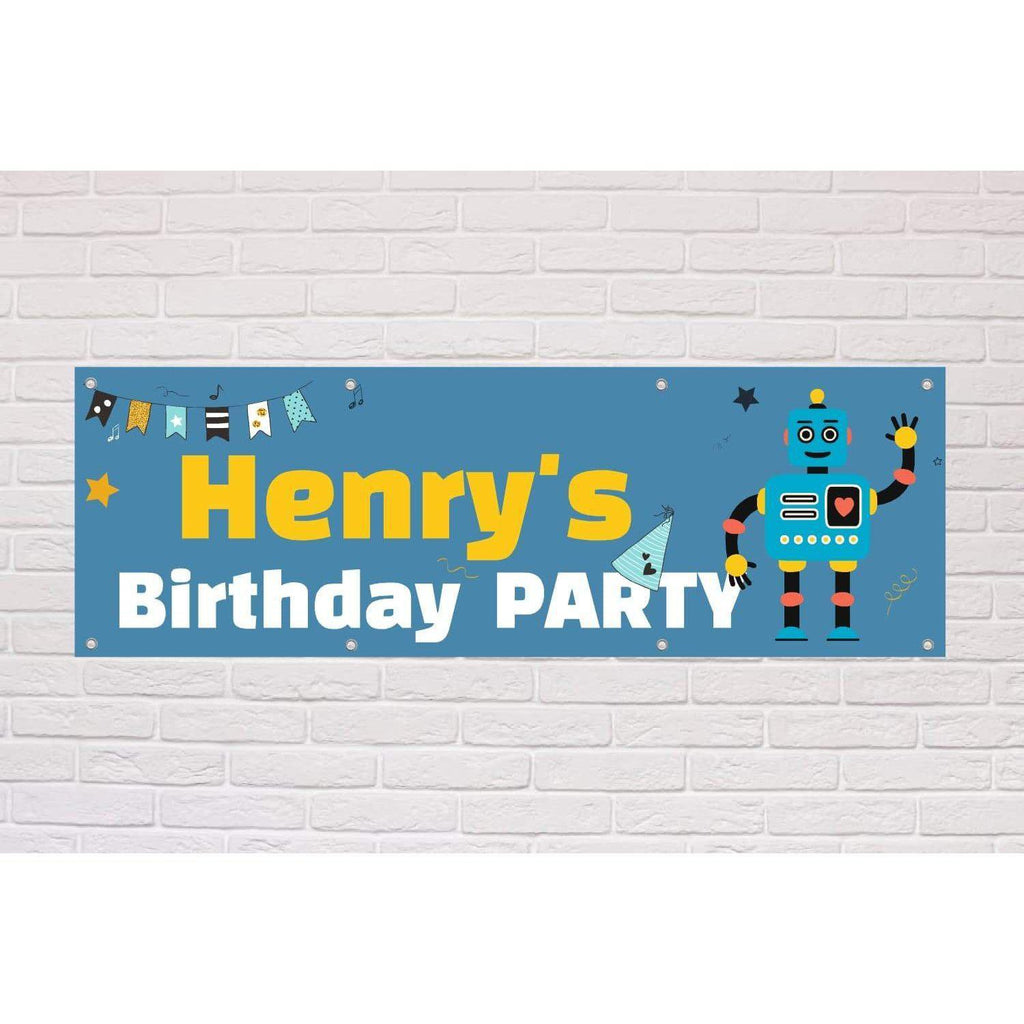 Personalised Kid's Birthday Party Robot Banner - The Sign Shed