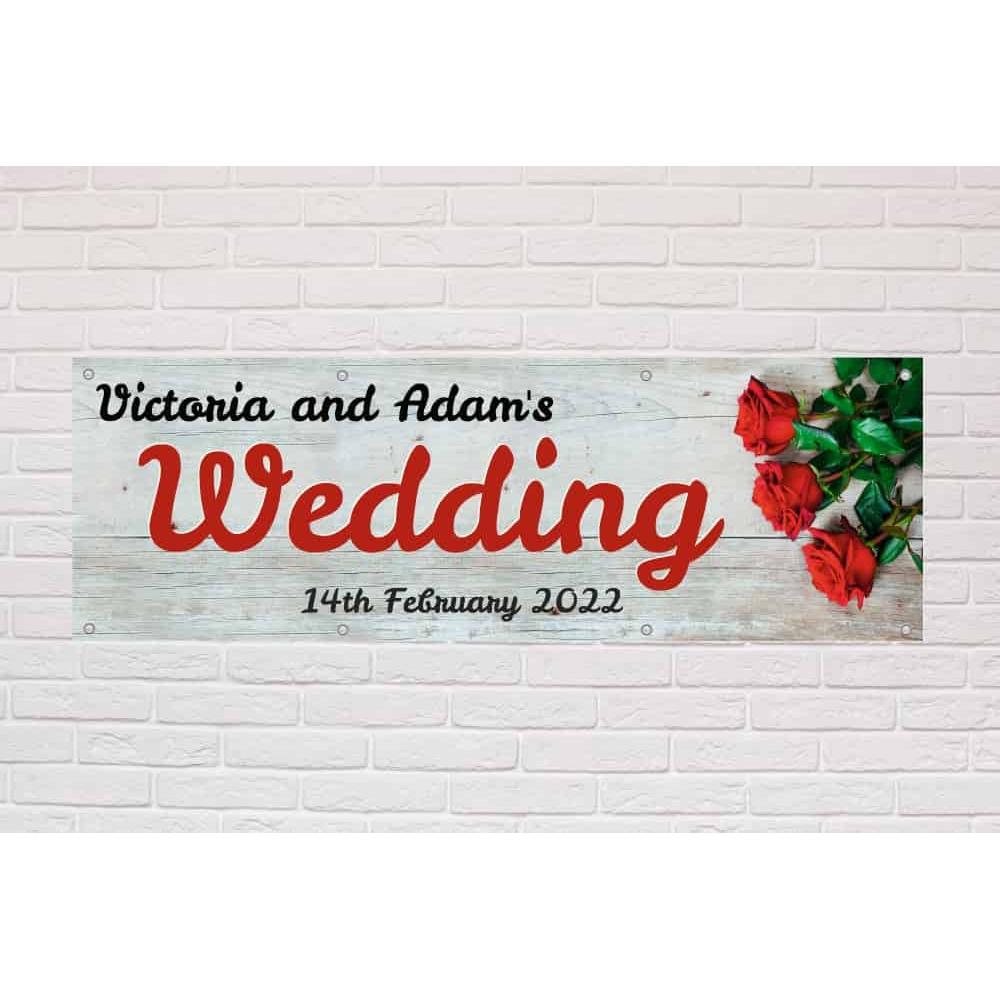 Personalised Wedding Banner | Red Roses Theme - The Sign Shed