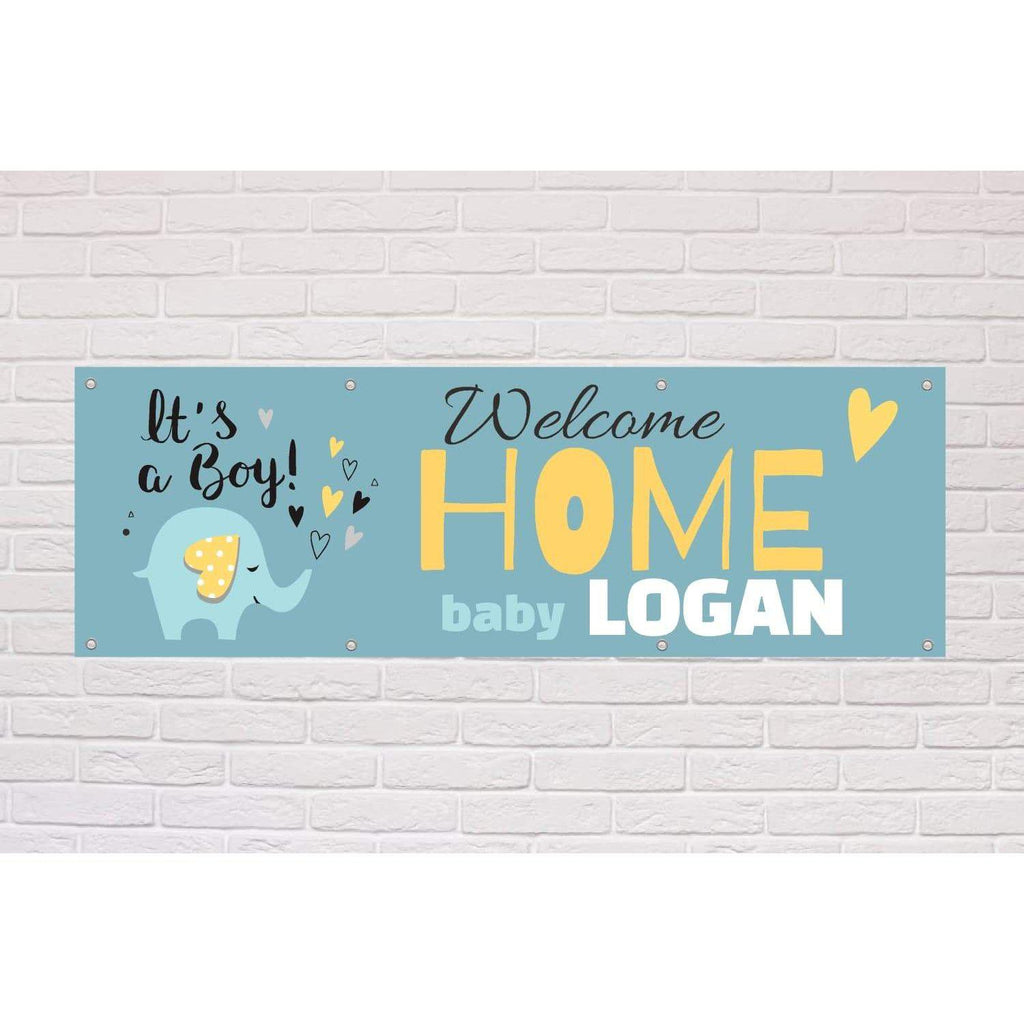 Personalised Welcome Home Baby Banner - Cute Elephant - The Sign Shed