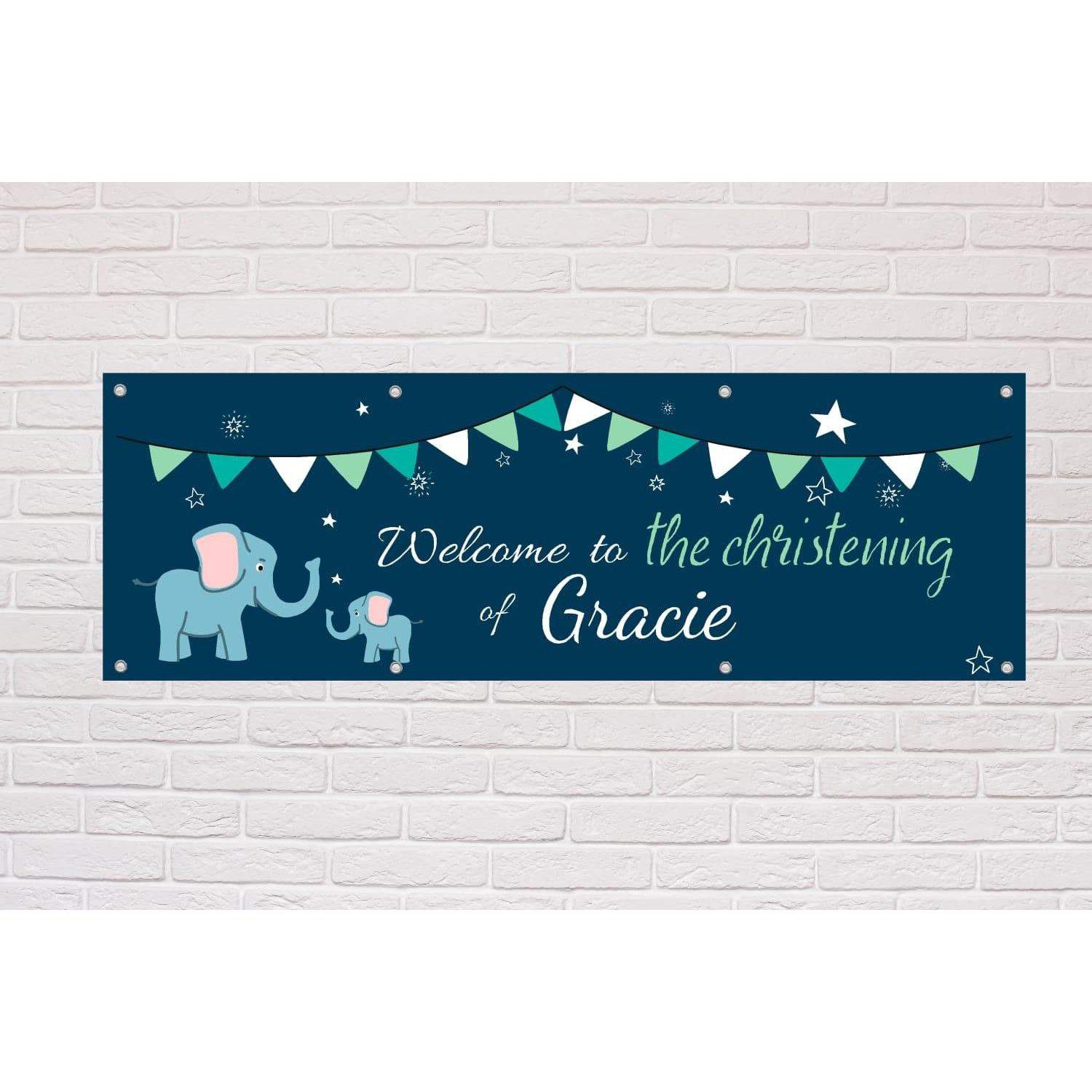 Personalised Welcome To The Christening Elephant banner - The Sign Shed
