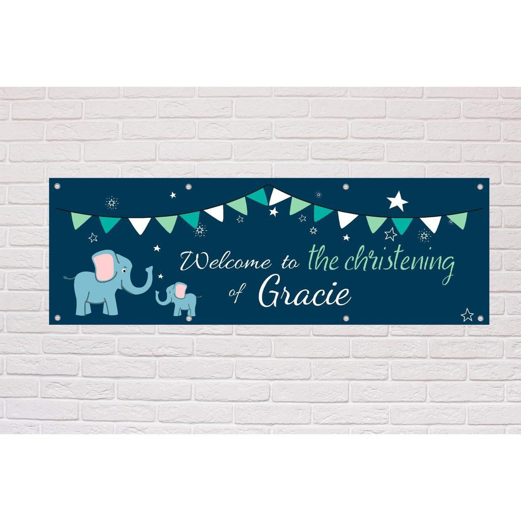 Personalised Welcome To The Christening Elephant banner - The Sign Shed