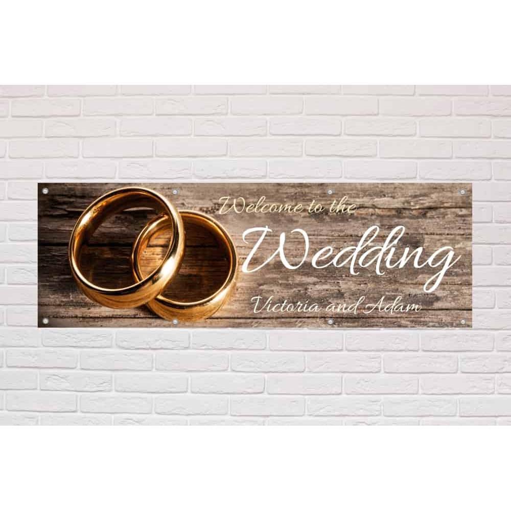 Personalised Welcome To The Wedding Banner | Gold Rings Theme - The Sign Shed