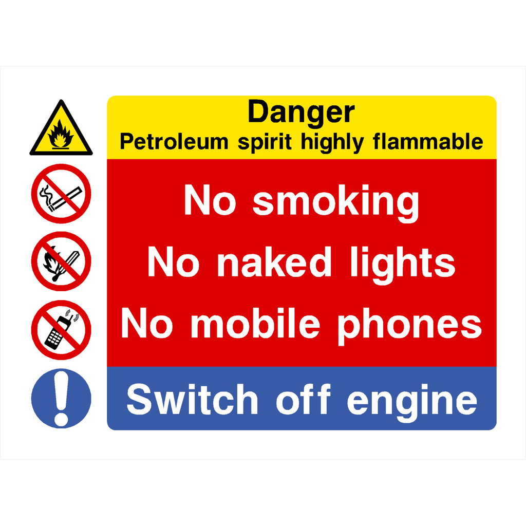 Petroleum Spirit Flammable No Smoking Phones Sign - The Sign Shed