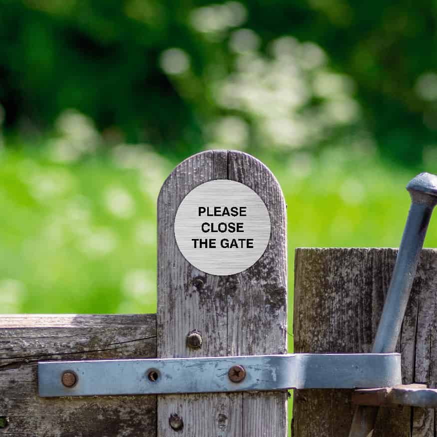 PLEASE CLOSE THE GATE brushed silver waymarker sign - The Sign Shed