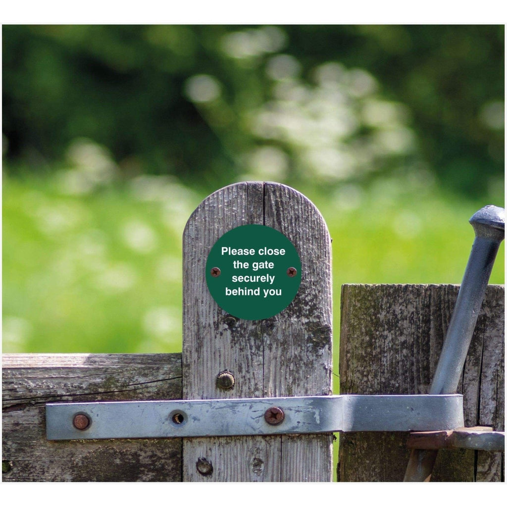 Please Close The Gate Securely Behind You Waymarker sign - The Sign Shed