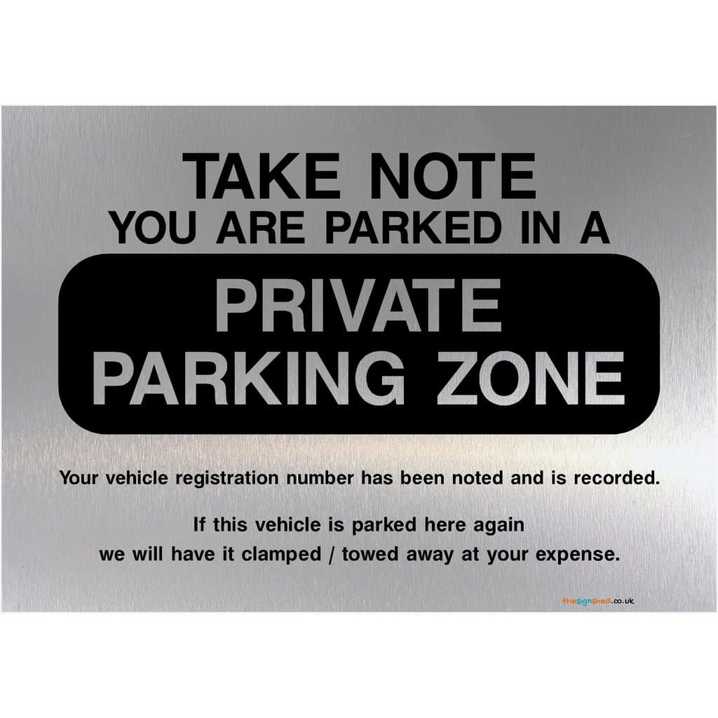 Private Parking Zone Sign in Brushed Silver - The Sign Shed