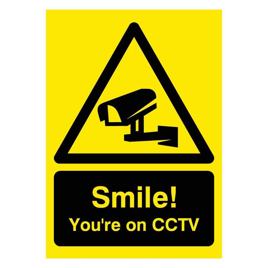 Smile You're On CCTV Yellow Sign - The Sign Shed