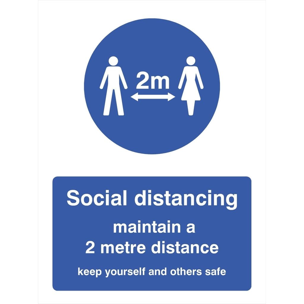 Social Distancing Maintain 2 Metre Distance Sign Portrait Version