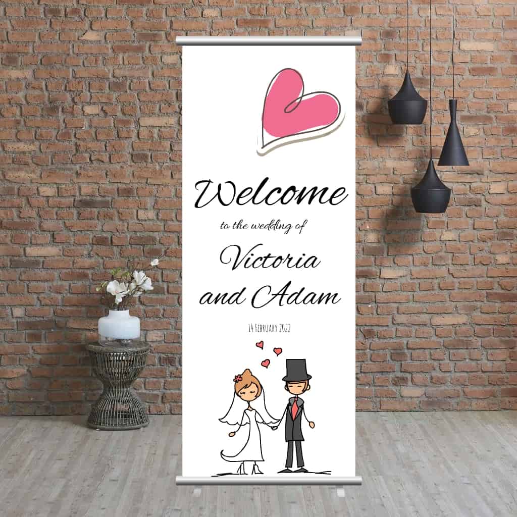 Wedding Pop Up Banner | Couple Holding Hands White - The Sign Shed