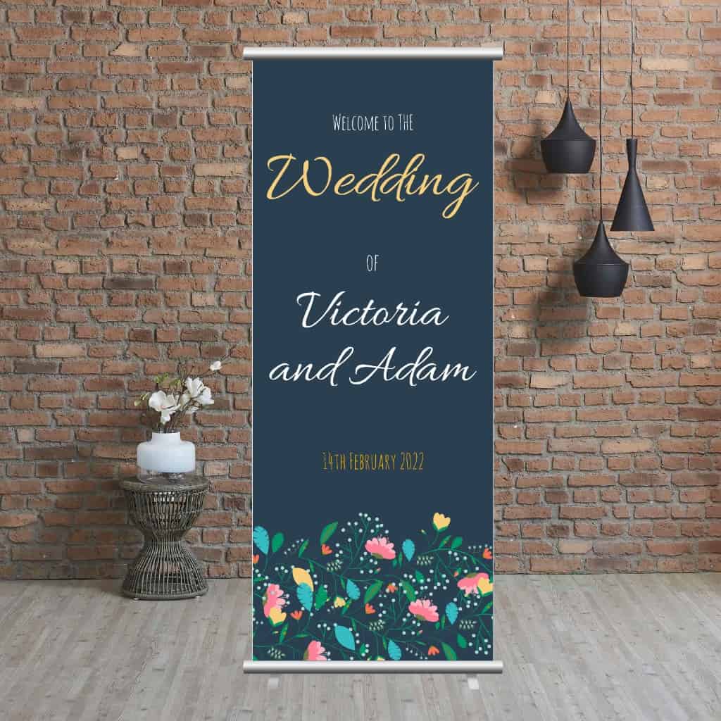 Wedding Pop Up Banner | Decorative Flowers Blue - The Sign Shed