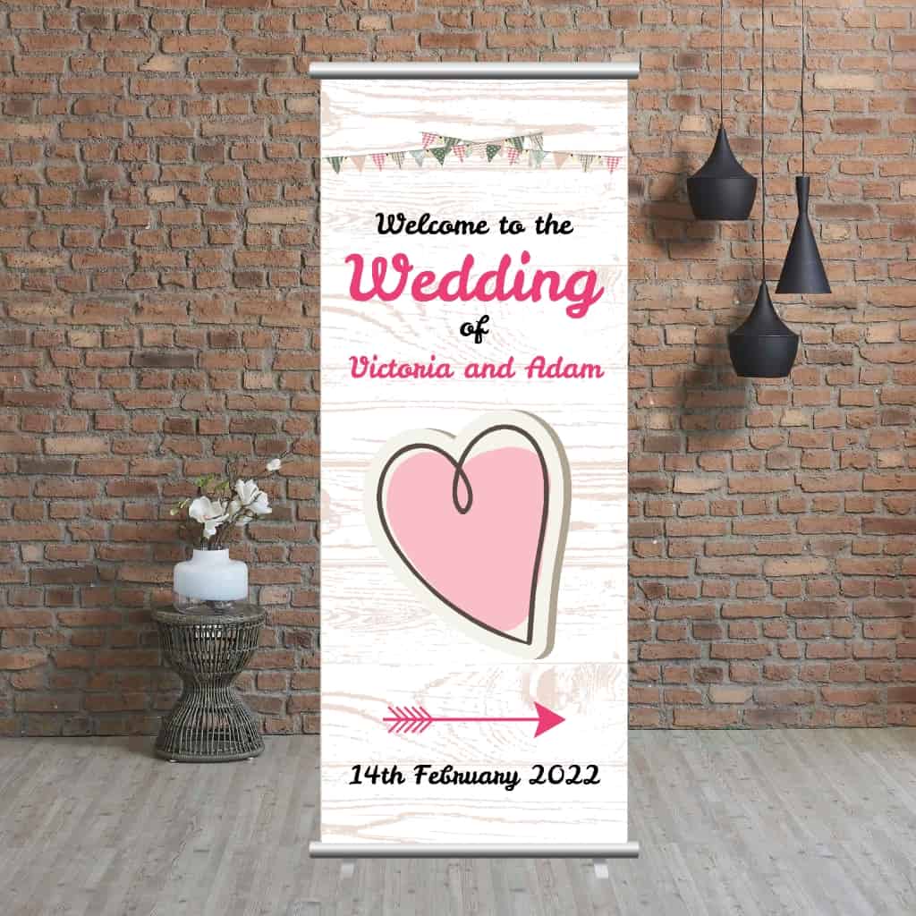 Wedding Pop Up Banner | Hand Drawn Pale Pink Heart - The Sign Shed