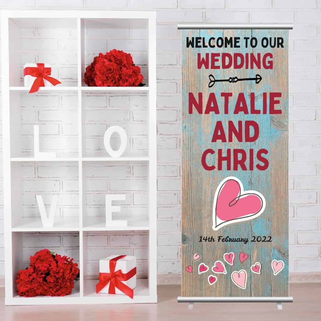 Wedding Pop Up Banner | Weathered Wood Big Heart - The Sign Shed