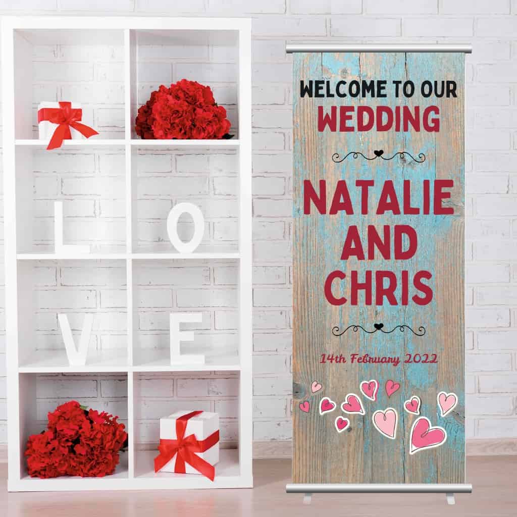 Wedding Pop Up Banner | Weathered Wood Hearts - The Sign Shed