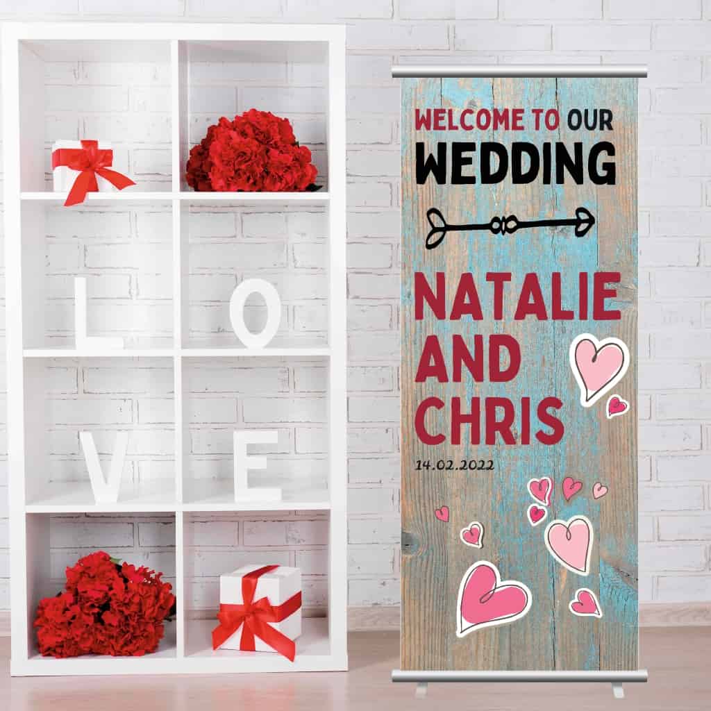 Wedding Pop Up Banner | Weathered Wood Hearts - The Sign Shed