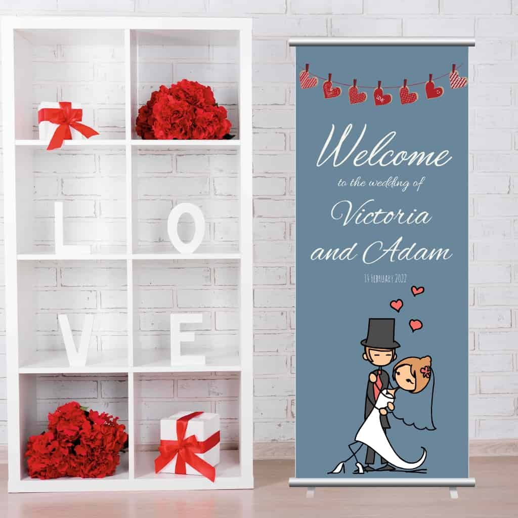 Wedding Pop Up Banner | Wedding Bride And Groom Blue - The Sign Shed