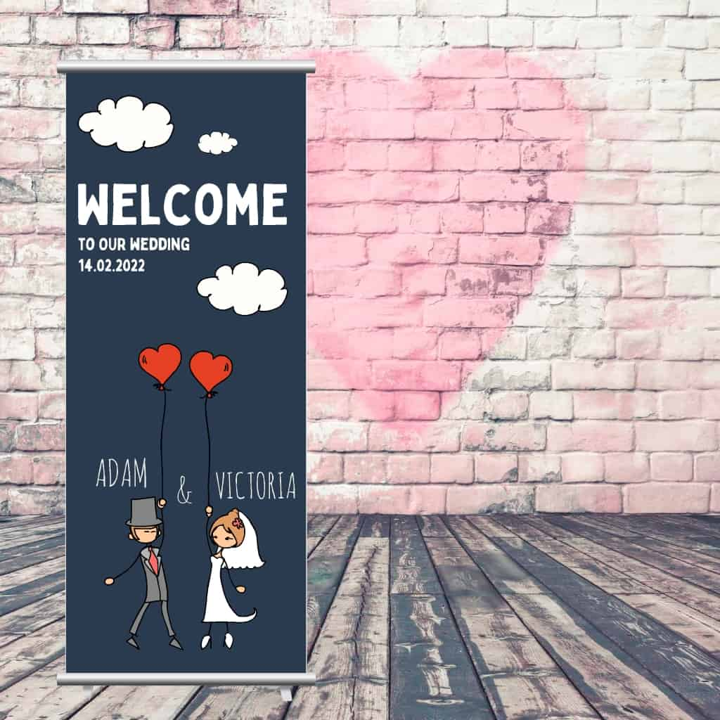 Wedding Pop Up Banner | Wedding Couple Balloons | Navy - The Sign Shed