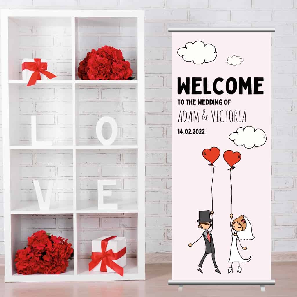 Wedding Roller Banner | Couple Balloons Pale Pink - The Sign Shed