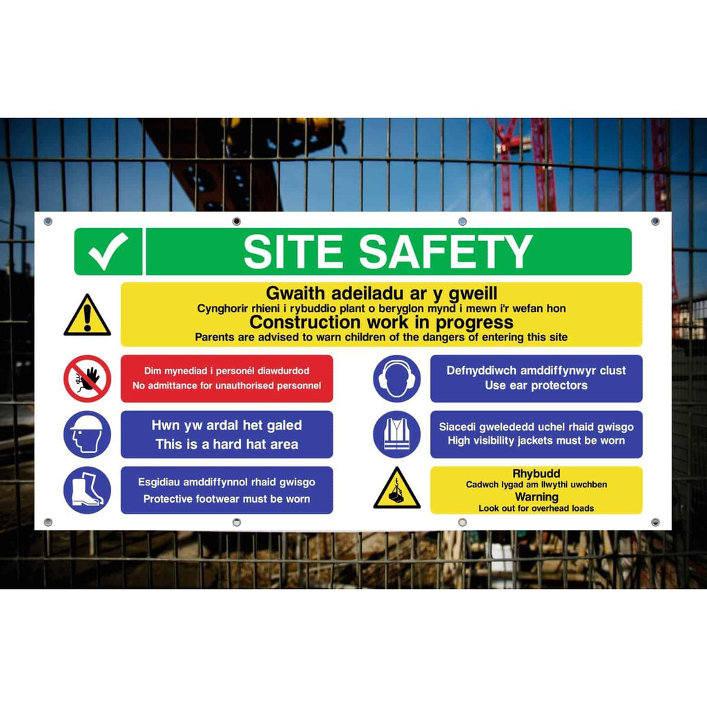 Welsh Site Safety Banner | Multi Message Sign - The Sign Shed